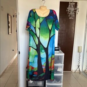 Vibrant Tree Design Maxi Dress